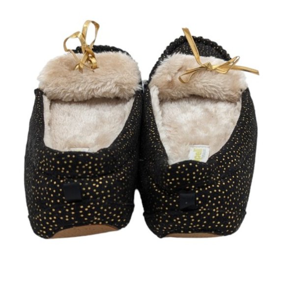 Women's Capelli of New York Fuzzy Polka Dot Pull-On Slippers Gold Tie Sz 8/9 - Picture 2 of 7